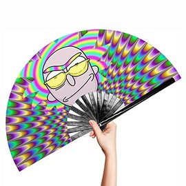 Ravedash 33cm Folding Rave Fan - Rick Trippy - Loud Clack Festival Fans, Festival Fan, Club Fan, Bamboo Fan - for Events, Dance, Performance, Festivals