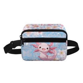 Kuiaobaty Kawaii Axolotl Fanny Pack for Girls Toddler Kids Mini Belt Bag with Zipper Pockets Pink Cherry Blossom Waist Bag for Travelling Running Hiking Casual