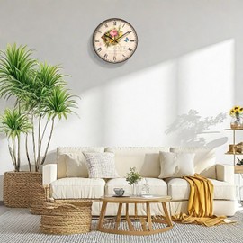 NUOVO 12 Inch Vintage Flower Wall Clock Garden Wall Clock Rustic Country Retro Style Wall Clock Decorative Accurate Easy to Read Wall Clock for Living Room / Bedroom / Bathroom / Kitchen