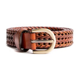 ECHAIN Women Braided Woven Genuine Leather Narrow Belt 25mm Wide (Brown, waist:23-28)