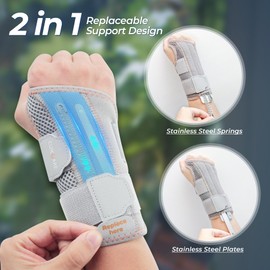 CURECARE Carpal Tunnel Wrist Support 2 in 1, Wrist Braces with 3 Metal Stabilizers for Hands, Wrist Splints for Relief of Carpal Tunnel Syndrome, Tendonitis (S/M, Right)