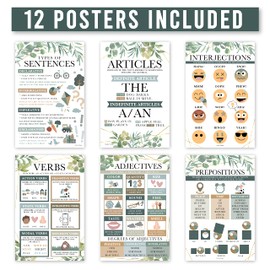 Hadley Designs 12 Greenery Parts of Speech Posters for Classroom Posters for Language Arts - Grammar Posters for Classroom Elementary Classroom Must Haves