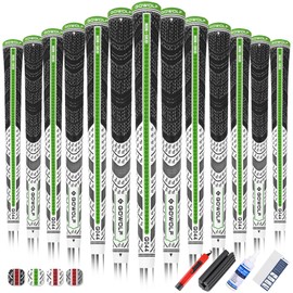 Gowolf Cross Corded Rubber Golf Grips 13 Pack, Back Rib Improved Control Multi-compound Hybrid Golf Club Grips, with Free 15 Tapes (Green(Full Kits), Standard)