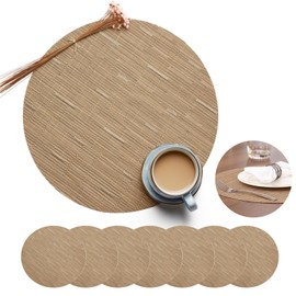 Huotflame Platzsets Rund 8er Set – Abwaschbare Tischsets aus gewebtem PVC im Bambus-Design – rutschfest und Hitzebeständig Ø 32 cm – Perfekt für Küche, Esszimmer, Restaurant