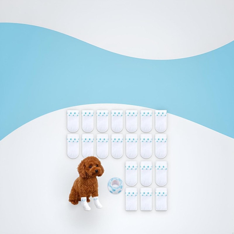 20 Pcs White Disposable Dog Boots for Paw Protection, Adjustable