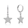 925 Sterling Silver Big Star Rhinestone Hoop Dangle Earrings for