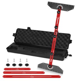 Stair Tread Template Tool-PMMJ Framing Square Stair Tread Gauge Aluminum Alloy Measuring Tool Jig for Stairs,Risers,Partitions,Adjustable Sliding Installer with Black Storage Box（Red）