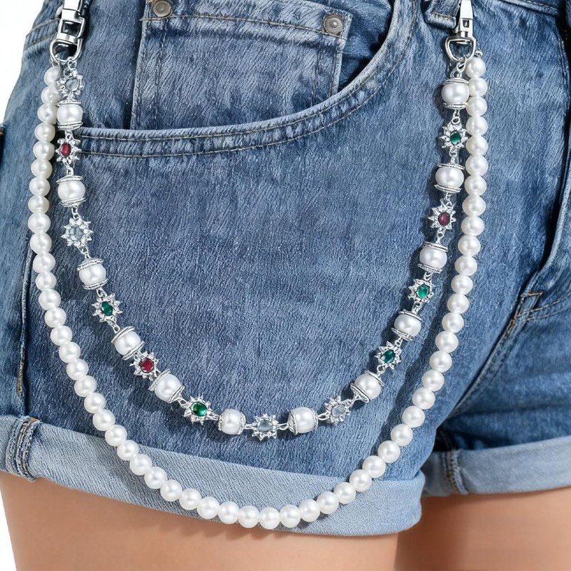 Layered Pants Chain Hip Hop Gothic Wallet Chain Metal Pearl