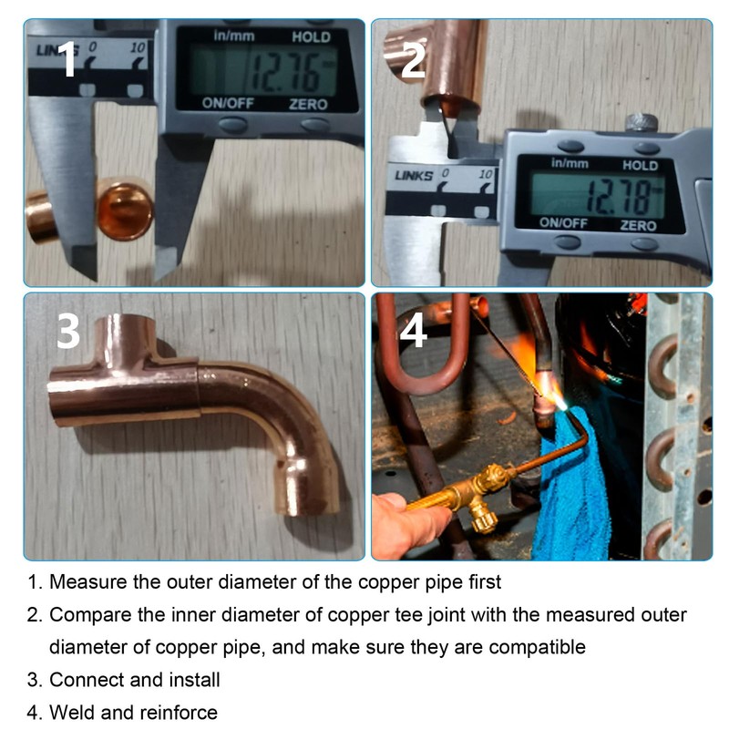 sourcing map Tee Copper Fitting 3 Way Welding Joint 1/4