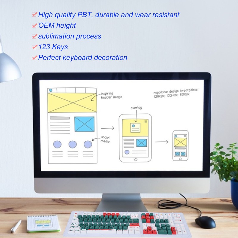 Keyboard Keycaps 123 Keys OEM Height Sublimation Process Ergonomic Design