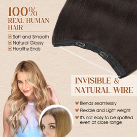 Benehair #1B Natural Black Clip in Hair Extension on Wire 100% Remy Real Human Invisible Secret Wire Hair Extensions Straight 18 Inches (65g)