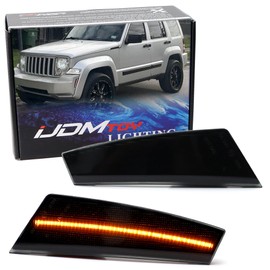 iJDMTOY Black-Out Smoked Lens Amber Full LED Strip Bumper Side Marker Light Kit Compatible with Jeep 2008-2012 Gen2 Liberty