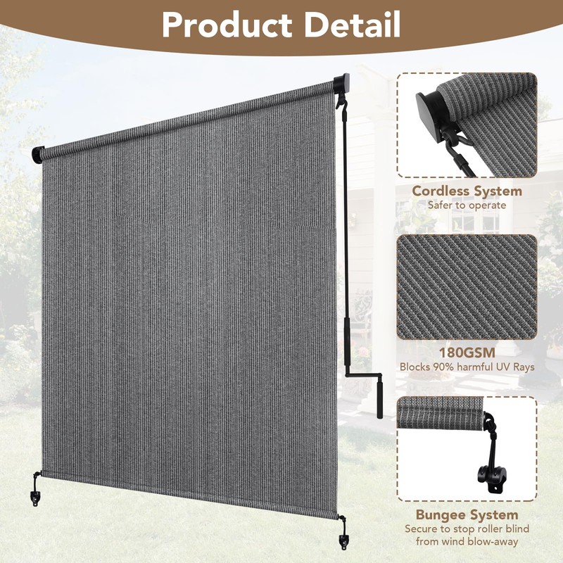 Outdoor Roller Shade 7' W x 8' H Cordless -