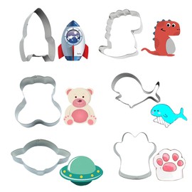 6-piece biscuit cutting machine, biscuit mold, household kitchen tools, rocket, frisbee, shark, dinosaur, teddy bear, cute cartoon baking cutting machine, clay mold