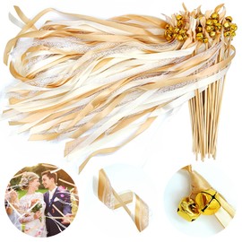 Wedding Wands, Pack of 50 Sticks with 100 Large Bells and 150 Wedding Ribbons, Silk Fairy Sticks, Guest Gifts for Parties, Magic Wands, Wedding Streamers, for Weddings, Birthdays, Holiday Parties