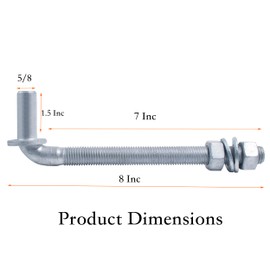 J-Bolt Gate Hinge, Hot-dip Galvanized J Bolt with 5/8" Gate Hinge. Farm Gate Hinges for Chain Link Fence Mostly Used in Frams, Back Yard, Frence Etc. Include Nut Washer (8"(4PCS))