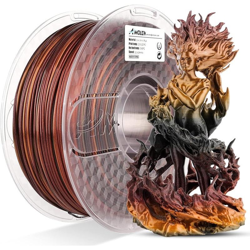 Amolen Silk Shiny Gradient PLA Filament, 1.75mm:_Silk Black & Shiny
