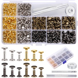 Zocipro 240Pcs Leather Rivets Kit, 3 Sizes Metal Double Cap Tubular Rivets with 3 Fixing Tool Kit, Leather Rivets for DIY, Leather, Craft, Fabric, Clothes, Shoes, Jackets (4 Colors)