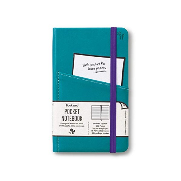 IF Bookaroo A6 'Pocket' Notebook - TURQUOISE, Hard Cover Notebook with Elastic Closure & Ribbon (A6) 15.5 x 9.5cm