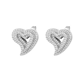 Silver Heart Earrings Stud Earrings for Women White Gold Plated Trendy Cubic Zirconia Bling Jewelry Valentines Day Earrings Mothers Day Gifts Hip Hop Jewelry