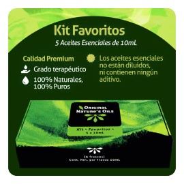 Kit Favoritos De 5 Aceites Esenciales Variados Para Difusor Y Aromaterapia, Lavanda, Eucalipto, Árbol De Té, Menta, Naranja, Original Natures Oils, 50ml