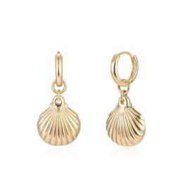 LOYATA Clam Shell Dangle Earrings Gold Huggie Hoop 14K Gold Plated Dainty Small Simple Hypoallergenic Beach Jewelry Gift for Women
