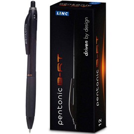 Linc Pentonic BR-T Premium Retractable Ball Point Black Pens 0.7 mm Fine Point, 12-Count Bulk | For Journaling, Planner, No Bleed, Featherlite Feel, Easy Flow Ink Technology Office Pen