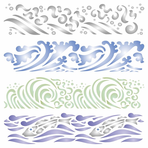 Stencils for Walls: Waves Stencil, 6.5 x 6.5 inch -