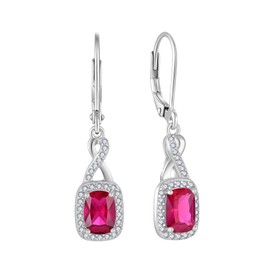 FJ Square Ruby Dangle Drop Earrings 925 Sterling Silver Princess Cut Earrings Infinity Leverback Earrings July Birthstone Jewellery Gifts for Women