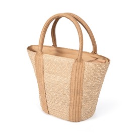 HEYO Beach Bag Women's Straw Handbag with Zip Summer Bag Shopper Bag Elegant Handbag, beige
