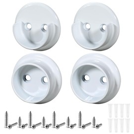 Yaocom 2 Pairs Matte White Metal Closet Rod Bracket Set Heavy Duty Closet Pole Socket Accept 1-3/8 Diameter with Screw on Attachment for Wardrobes Shelf