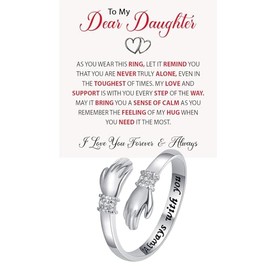 BlingNook Granddaughter Daughter Hug Ring For Hope Rings, Stainless Steel Inspirational Jewelry Engraved Always With You Love You Forever Message Adjustable Non Tarnish Jewelry Birthday Gift