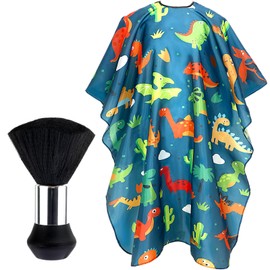 JANYUN Kids Hair Cutting Cape, Professional Kids Barber Cape Cartoon Dinosaur Hairdresser Apron Adjustable Haircut Cape and Neck Duster Brush for Children Kids Adults Salon Barber Supplies