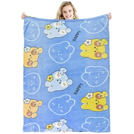 Rabbit Cartoon Blanket, Cartoon Rabbit, Flannel Fleece Throw, Warm Microfibre Blanket for Living Room, Bedroom, Sofa, Couch, Warm, Fluffy Blanket for Children, Adults (100 x 150 cm)