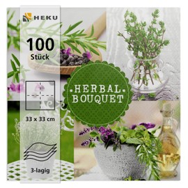 HEKU 100 napkins, 3-ply, 33 x 33 cm, herbs, absorbent and practical packaging, ideal for special occasions