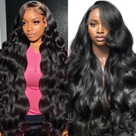 JTMMP 32 Inch 13x6 Lace Front Wigs Human Hair Pre Plucked 200% Density Body Wave Lace Front Human Hair Wigs for Women HD Transparent Glueless Wigs Human Hair Pre Plucked with Baby Hair