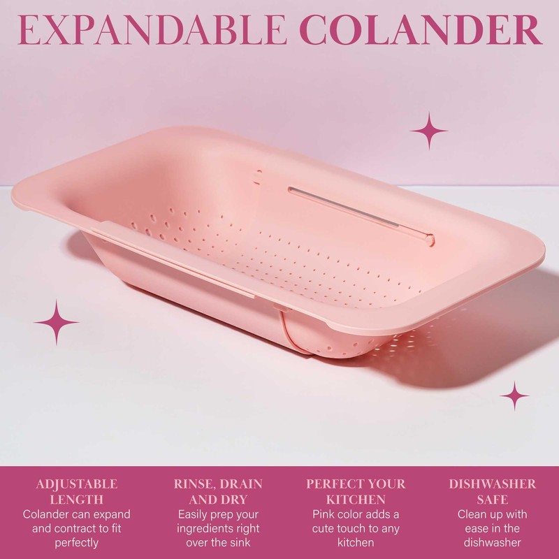 Paris Hilton Over the Sink Expandable Colander, Extendable Strainer, Adjustable