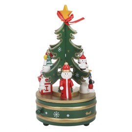 Christmas DIY Music Box for Kids, Wooden Xmas Tree Wind-up Revolving Musical Tabletop Decor Ornaments-Plays Silent Night(Green)