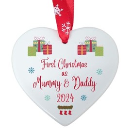 Second Ave First Christmas as Mummy & Daddy White Ceramic Hanging Heart Christmas Xmas Tree Decoration Bauble