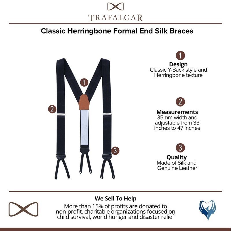 Trafalgar Men's Classic Herringbone Formal End Silk Braces (Suspenders), Black