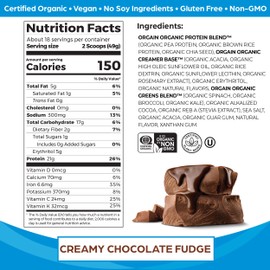 Orgain Orgain Organic Vegan Protein Powder + Greens, Creamy Chocolate Fudge - 21g Plant Based Protein, 7g Prebiotic Fiber for Gut Health, Gluten Free, No Lactose Ingredients, No Sugar Added, Non-GMO - 1.94lb