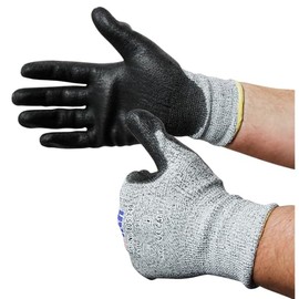 Ebyreo – TRADE® Cut-Resistant Gloves PU Coated, Protection Class 5 – Gray/Black EN38 en 4208, Fabric, 09