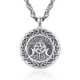 TANGPOET Triple Moon Goddness Necklace Sterling Silver Pentagram Pendant Necklace Tree of Life Jewelry Christmas Gifts for Women Mom Daughter