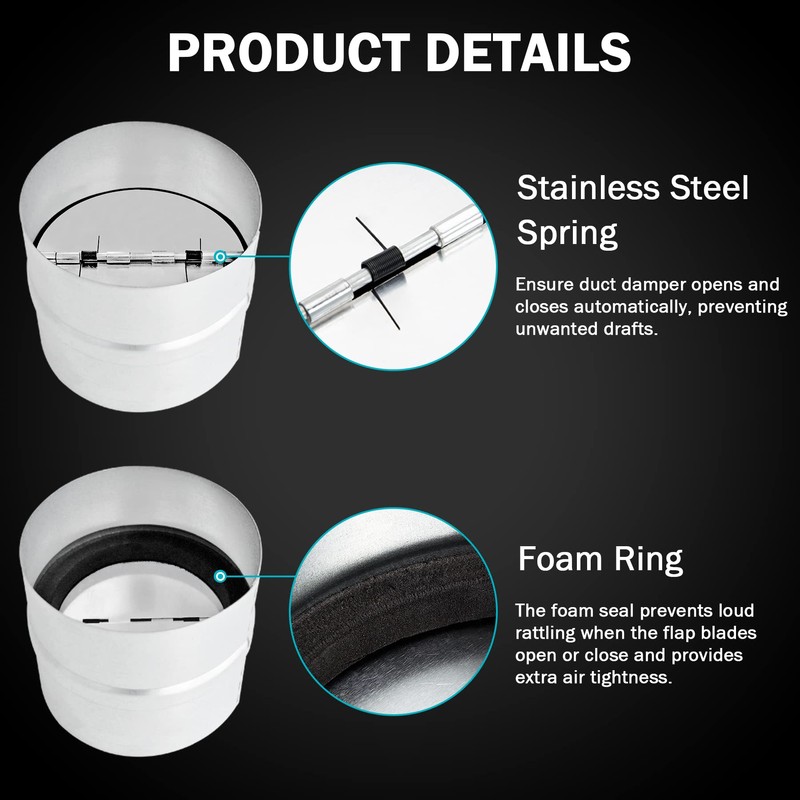 8 Inch Draft Blocker Backdraft Damper Duct Draft Stopper One-Way