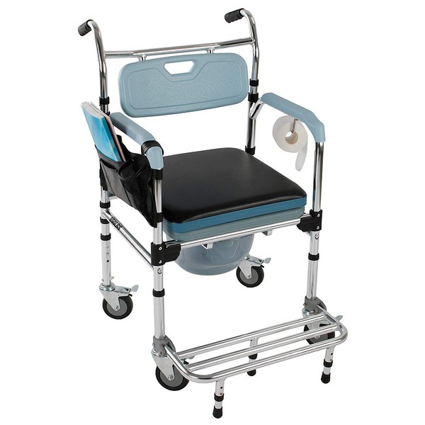 LEEKOUS Shower Chair with Wheels, 4 in 1 Multifunctional Commode Chair, 350lbs Thicken Aluminum Adjustable Heights Bath Chair with Arms and Back. for Elderly, Seniors, Disabled, Pregnant