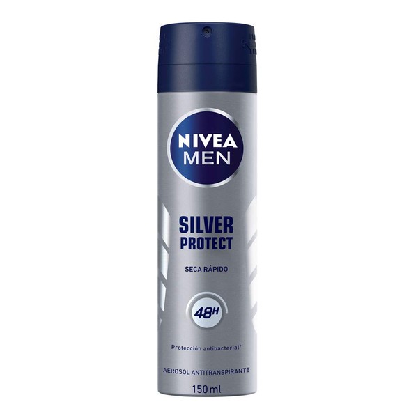 NIVEA MEN Desodorante Antibacterial Iones de Plata Hombre, Silver Protect 48 horas Protección Antitranspirante, 150 ml