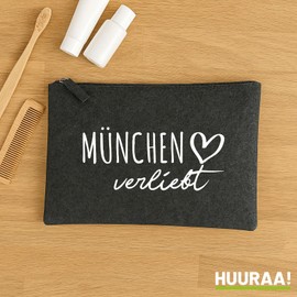 Huuraa Toiletry Bag Munich in Love Gift 1 Litre Charcoal Felt Munich Gift Idea