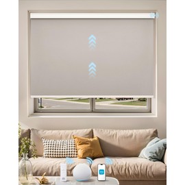 JaeJaes Motorized Roller Shades with Remote Control, Blackout Rechargeable Smart Blinds Compatible with Alexa, Electric Blinds for Living Room Bedroom, 25" W x 72" H, Grey
