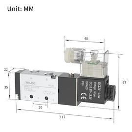 HNJPC Pneumatic Solenoid Valve 4V210-08 Cylinder Directional Valve Pneumatic Valve PT1/4, 5-Way, 2 Positions, Single Coil Pilot Operated Electric (4V210-08, DC12V)