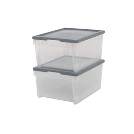 CleanPEAK Set of 2 Medium 5 Litre Plastic Stackable Storage Boxes With Lids